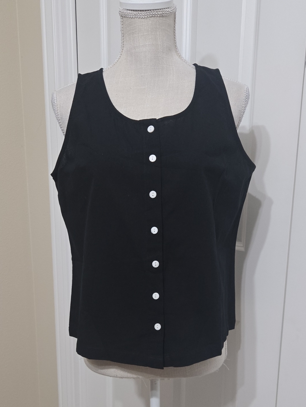 Classic Black Button-Front Sleeveless Top Brand New
